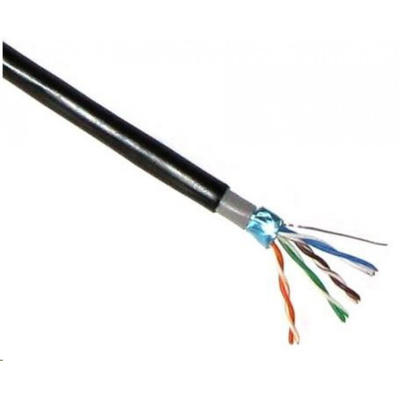 FTP kabel LYNX Cat5E, drát, dvojitý venkovní PE+PVC, černý, 1 m