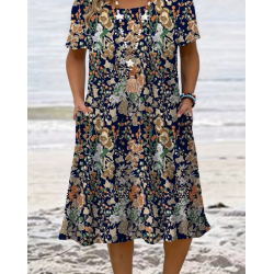 Volné Šaty, Jarní Letní Casual Elegantní Krátký Rukáv Kapsové Šaty, Dámské Plus Size Oblečení